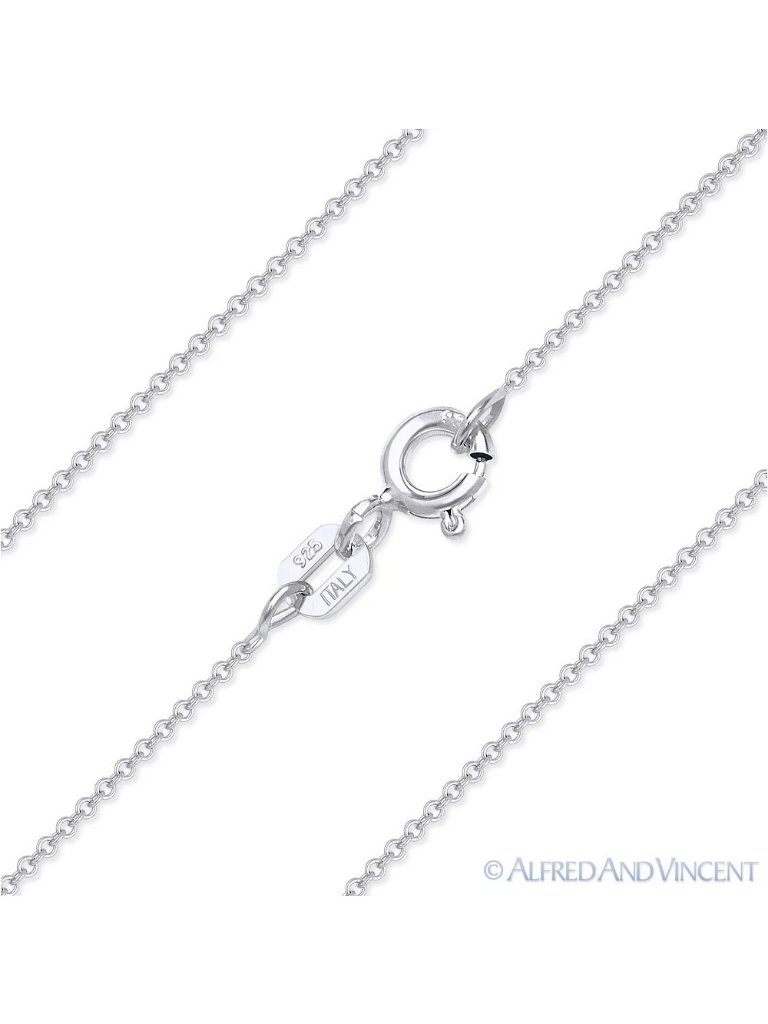 1mm Round Rolo Cable Link Chain Necklace In .925 Sterling Silver W/ Rhodium 14"